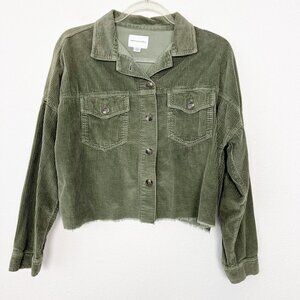 American Eagle Womens Small Olive Green Corduroy Cropped Shacket Jacket